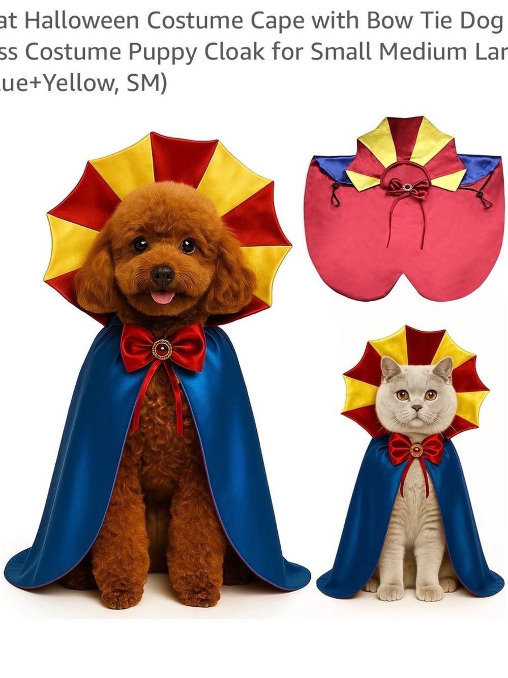 Unbranded Blue, Red & Yellow Pet Cape with Bow Tie - Cat & Dog Costume sm./med.
